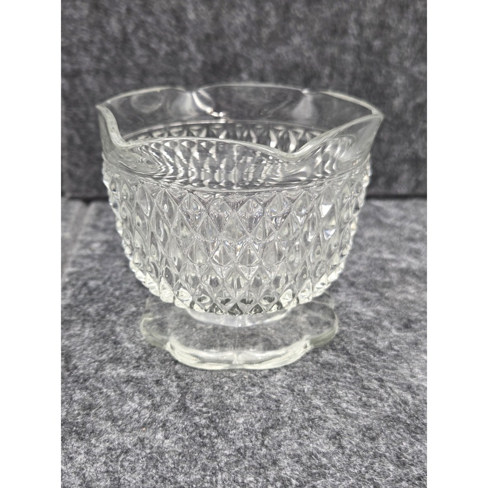 Vintage Indiana Glass Diamond Point Pattern Clear Glass Small Pedestal Bowl